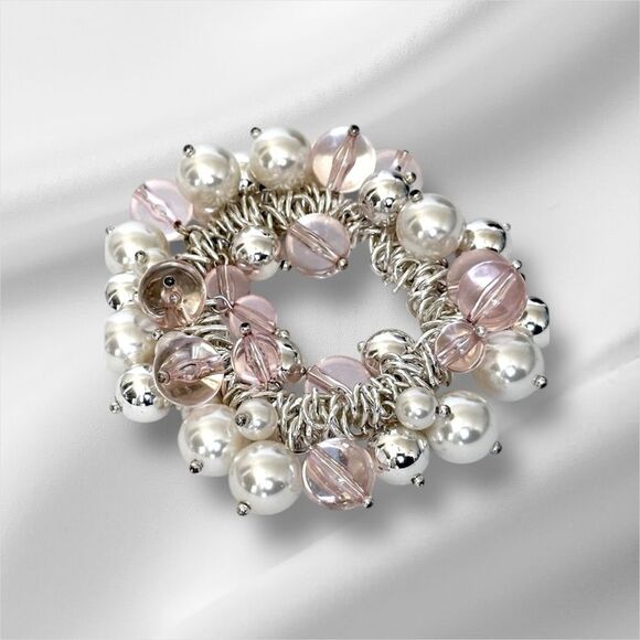 Vintage Pearl Pink Bubble Charms Cha Cha Stretch Bracelet Crystal - Picture 1 of 3
